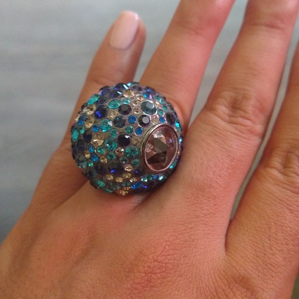 Blue Crystal Dome Cocktail Ring